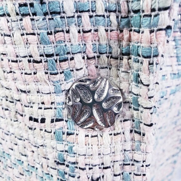 Vintage 100% Silk Hand Woven One Button Blazer Pink Silver Metallic Size Small - Picture 8 of 12